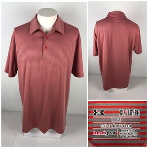 Under Armour Mens XL Polo Shirt Striped Orange Gray NCAA EUC